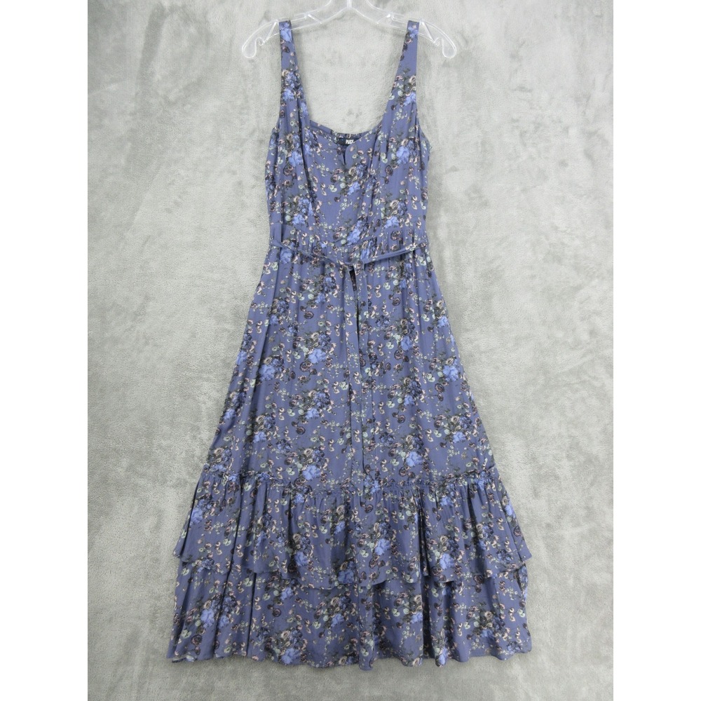 PAIGE Dress Womens Size S Navy Floral Ruffle Tiered Smocked Maxi Belted Boho Zip